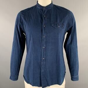 STEVEN ALAN Size L Navy Indigo Cotton Band Collar Long Sleeve Shirt